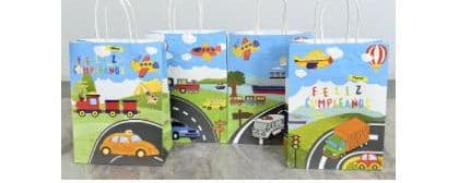 Kraft Paper Bag with Twisted Handle — Birthday Travel & Cars (Kids)